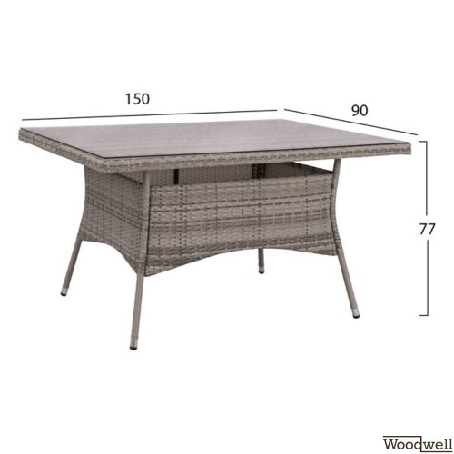 Esstisch-Set 7 Stk. mit Metalltisch 150x90 + Stühle Korb-Rattan-Futter in Grau Ideal für den Außenbereich