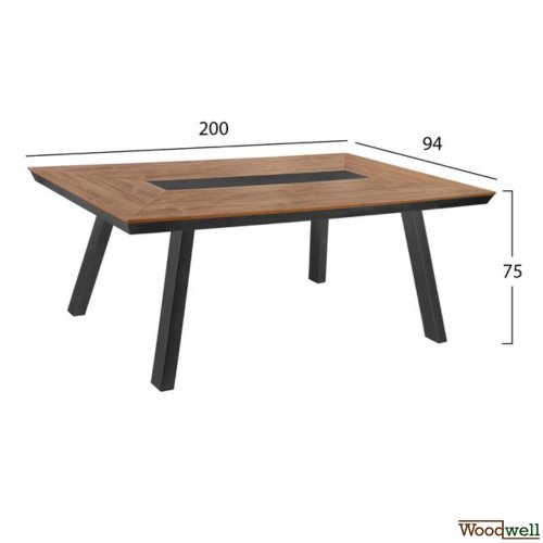 Dining table set 7 pieces. | Polywood table and aluminum frame 6 armchairs made of aluminum frame with gray frame and black textline seat