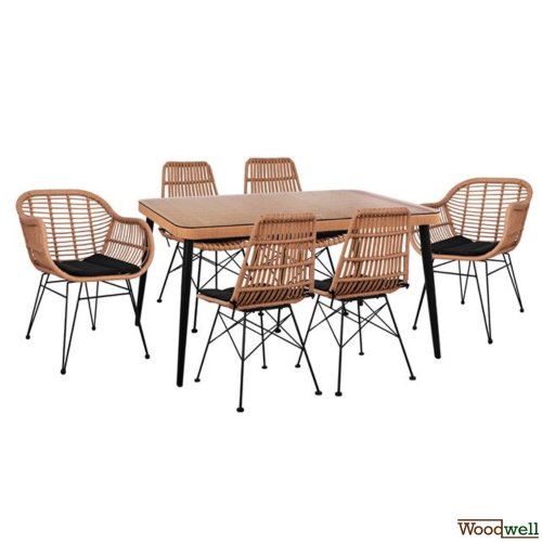 Esstisch Set Allegra aus Wicker in Farbe Beige und Schwarz
