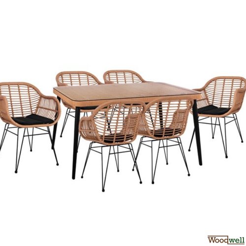Esstisch Set Allegra aus Wicker in Farbe Beige und Schwarz