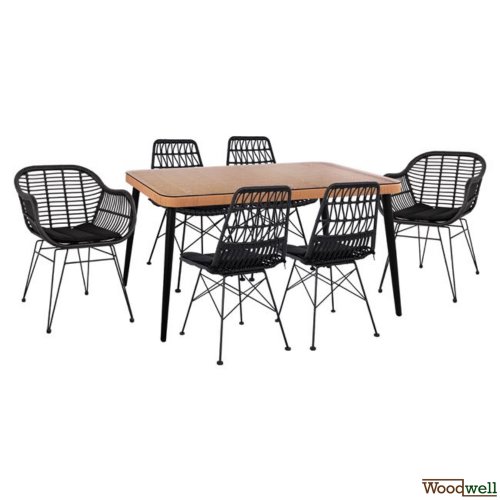 Esstisch Set Allegra aus Wicker in Farbe Beige und Schwarz