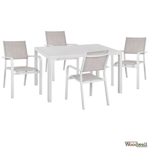 Dining table set made of aluminum in white color