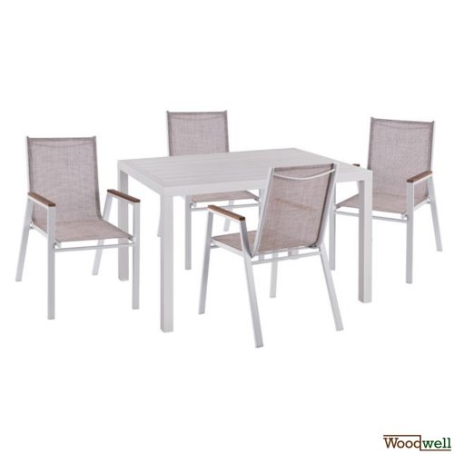 Esstisch Set aus Aluminium in Farbe weiß