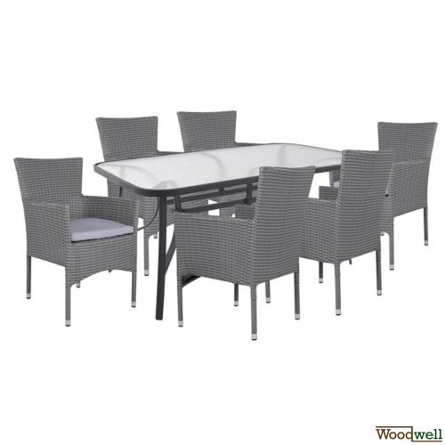 Esstisch Set aus Metall und Wicker in Farbe Grau