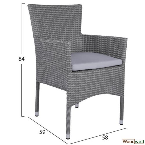 Esstisch Set aus Metall und Wicker in Farbe Grau