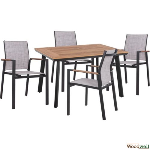 Dining table set made of polywood and armchair in color gray