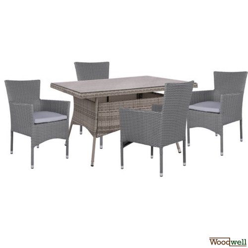 Esstisch Set aus Rattan in Farbe Grau und Beige