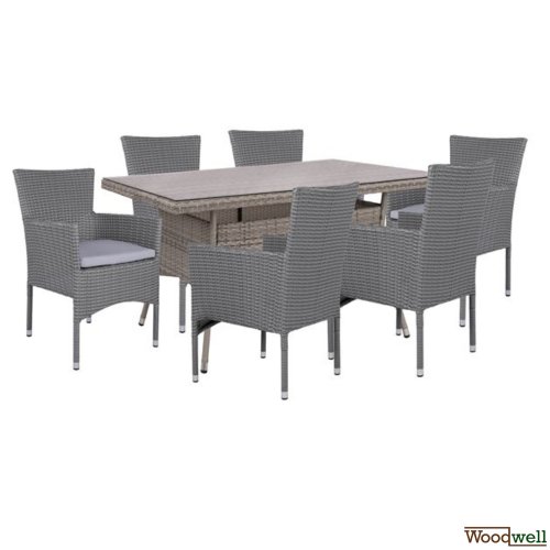 Esstisch Set aus Rattan in Farbe Grau und Beige