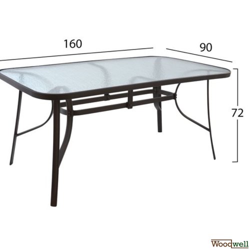 Metal dining table with six wicker armchairs in brown mocha color