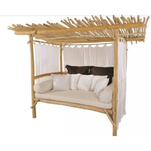 Strandbett aus Teakholz mit Kissen, 200 x 140 x 200 cm