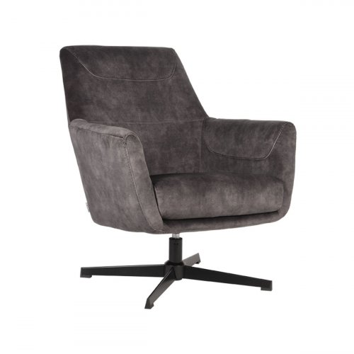 Sessel Toby 75x80x85 cm Anthrazit Velours | Schwarzes Metall
