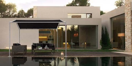 Terrassenüberdachung "Festa Roof" 4m x 4m in schwarz aus Aluminium und Polyester