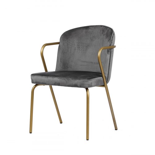 Sessel "Gama" aus grauem Samt und goldenem Metallgestell