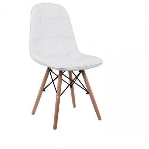 Design Stuhl COSY mit Massivholz Beinen und Kunstleder, in Weiß