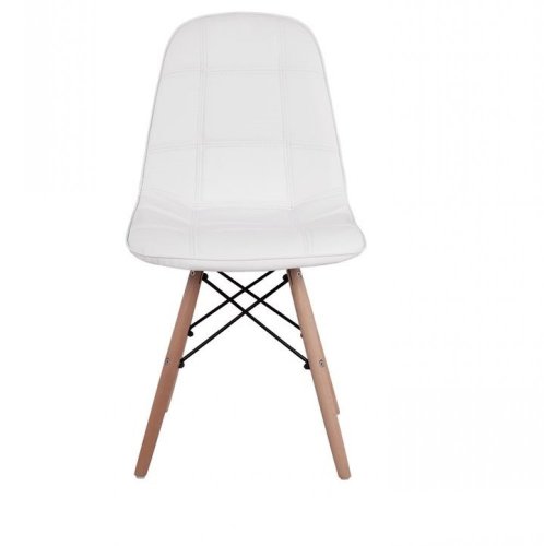 Design Stuhl COSY mit Massivholz Beinen und Kunstleder, in Weiß