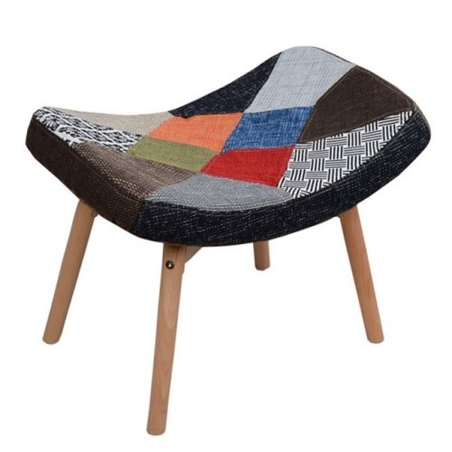 Fußhocker RUBI im Patchwork Design 65x44x49 cm | Mit Holzbeinen