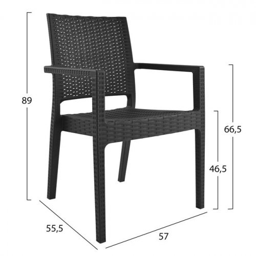 Stuhl aus Polypropylen mit Armenlehnen in Grau 57x55,5x89cm