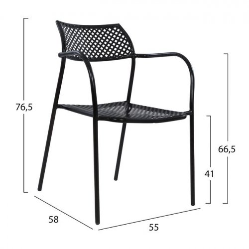 Schwarzer Metallstuhl 55 x 58 x 76,5 cm.