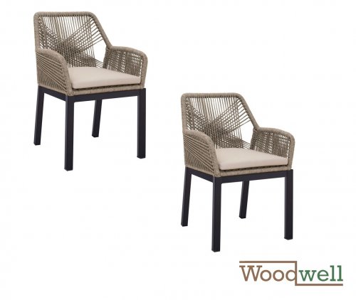 Aluminum chair with braided rope, in beige