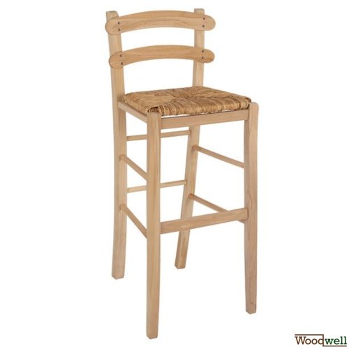 Hocker aus massivem Buchenholz mit Strohsitz in natürlicher Farbe