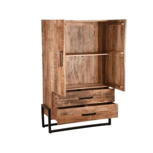 Cupboard Bolivia 2 doors 100x40x160 cm rough mango wood | Black metal