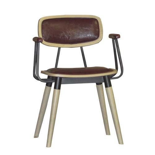 "Studo" armchair made of bordeaux red synthetic leather and frame made of oak and steel frame