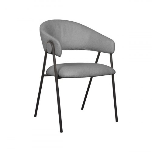 Polsterstuhl "Lowen" aus grauem Boucle und schwarzem Metallgestell
