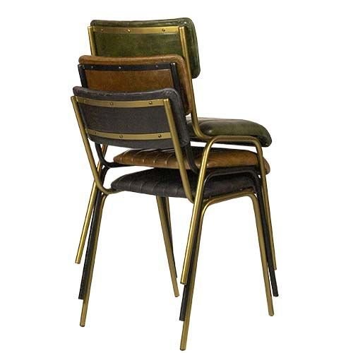 Stuhl "Jenson" aus 100% echtem Büffelleder und Metallrahmen in Farbe Schwarz