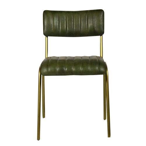 "Jenson" chair made of 100% real buffalo leather and metal frame in green olive color