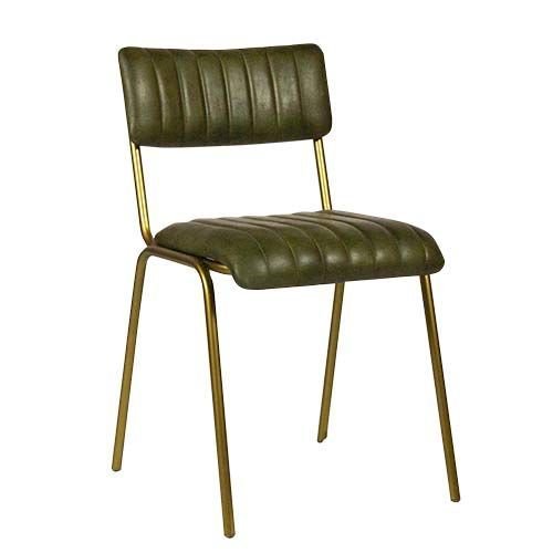 "Jenson" chair made of 100% real buffalo leather and metal frame in green olive color