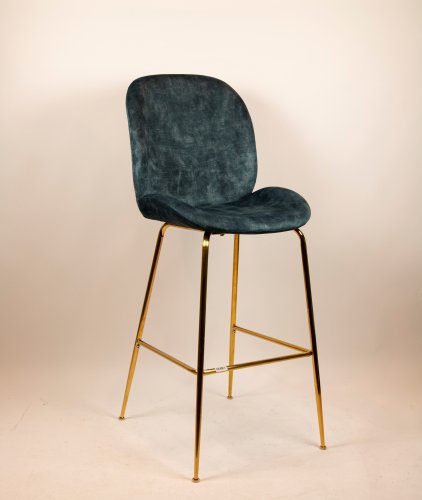 "Judi Low" bar stool made of blue velvet and metal frame