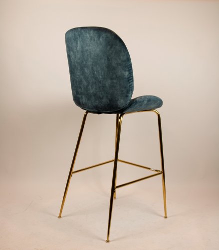 "Judi Low" bar stool made of blue velvet and metal frame