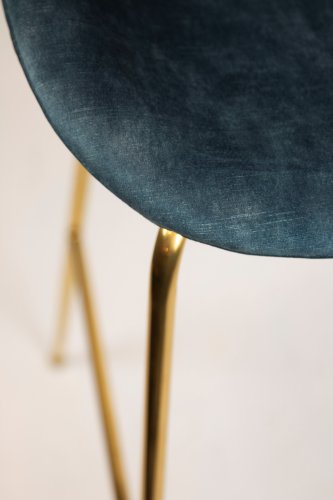 "Judi Low" bar stool made of blue velvet and metal frame