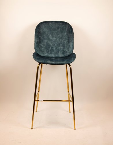 "Judi Low" bar stool made of blue velvet and metal frame
