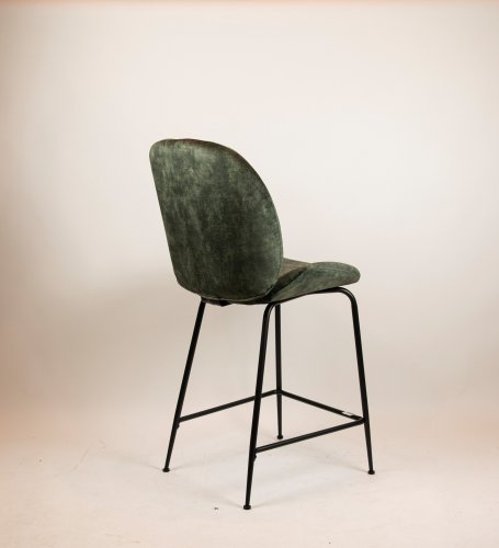 "Judi Low" bar stool made of green velvet and metal frame