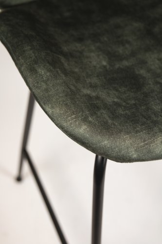 "Judi Low" bar stool made of green velvet and metal frame