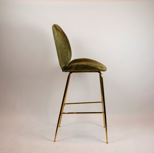 "Judi High" bar stool made of olive green velvet and metal frame