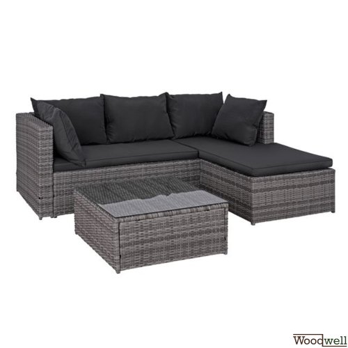 Complete living room corner 2 pieces metal frame with basket lining in gray tone and pillows in dark gray color