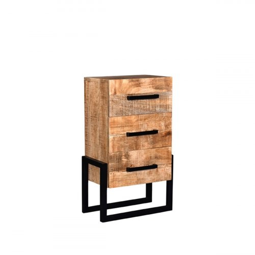 Chest of Drawers Bolivia 50x30x83 Cm Rough Mango Wood | Black metal