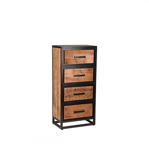 Tampa chest of drawers 50x30x105 cm Rough mango wood | Black metal