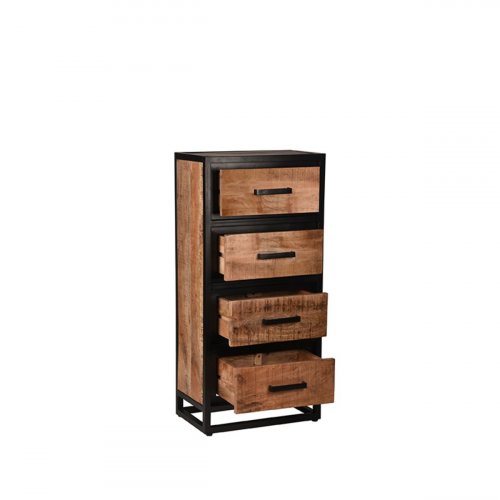 Tampa chest of drawers 50x30x105 cm Rough mango wood | Black metal