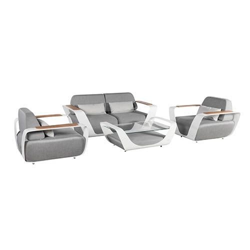 Outdoor Lounge Set "Onda" 4-teilig aus grauem Kunstleder und weißem Aluminiumrahmen