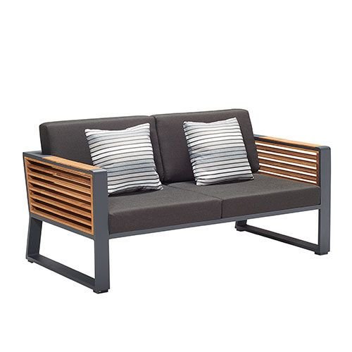 Outdoor-Set "New York" mit 2-Sitzer-Sofa schwarz Aluminium und Teakholz