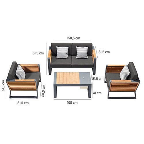 Outdoor-Set "New York" mit 2-Sitzer-Sofa schwarz Aluminium und Teakholz