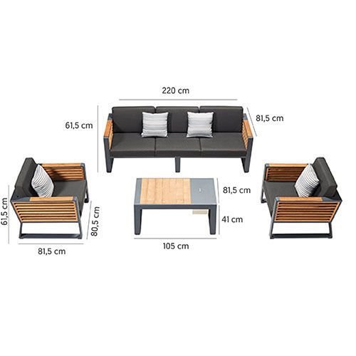 Outdoor-Set "New York" mit 3-Sitzer-Sofa schwarz Aluminium