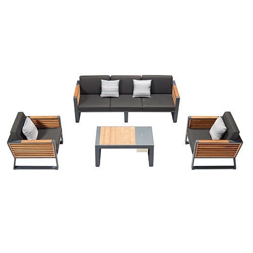 Outdoor-Set "New York" mit 3-Sitzer-Sofa schwarz Aluminium