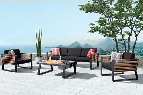 Outdoor-Set "New York" mit 3-Sitzer-Sofa schwarz Aluminium