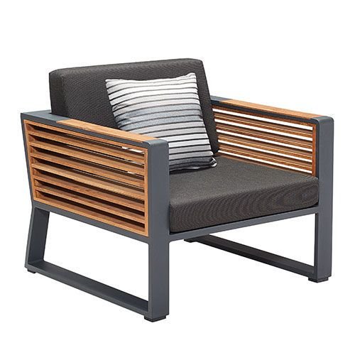 Outdoor-Set "New York" mit 2-Sitzer-Sofa schwarz Aluminium und Teakholz