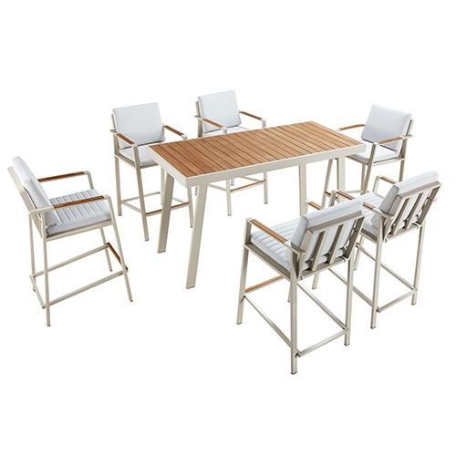 "NOFI" BARTISCH SET 7-TEILIG AUS ALUMINIUM UND TEAKHOLZ WEIß