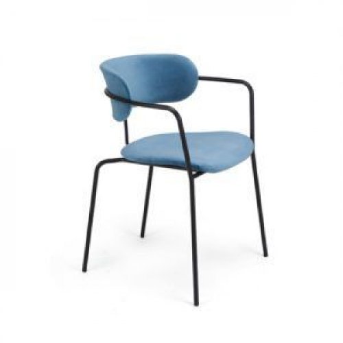 "Olivia Dew" armchair made of blue velvet and legs made of black steel frame